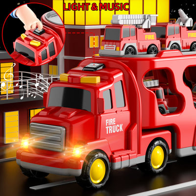 Bennol Toddler Trucks Toys for Boys Age 1-3 3-5, 5 in 1 Fire Car Truck for Girls 1 2 3 4 5 6 Years Old, Christmas Birthday Gift Car Sets with Light Sound