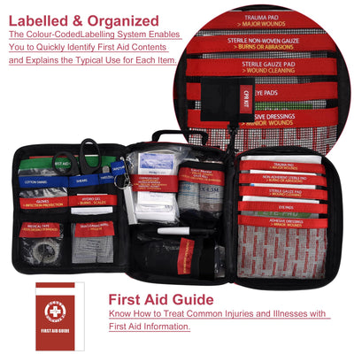Besst Survivor Compact First Aid Kit - Upgrade Labelled Compartments Molle System Trauma Kits -Emergency Medical Kits for Car, Home, Hiking, Camping, Outdoor Emergencies -161 Pieces Set