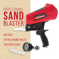 TCP Global Gravity Feed Sand Blaster Gun Kit - Hand Held Sand Blasting Spray Gun with 2 Ceramic Nozzle Tips and Air Regulator - Blast Abrasive Media, Soda, Bead, Walnut, Aluminum Oxide - Pneumatic